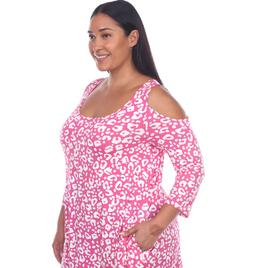 Plus Size White Mark Leopard Cold Shoulder Tunic