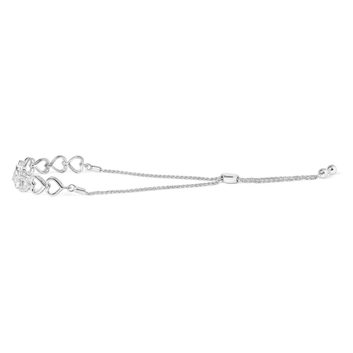 Haus of Brilliance Silver 1/10ctw. Diamond Heart Bolo Bracelet