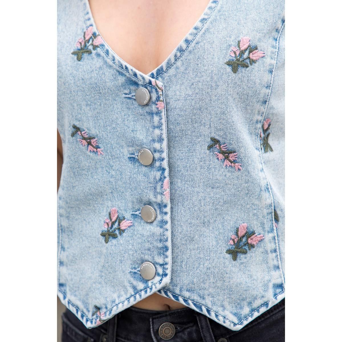 Juniors Stoosh Embroidered Denim Vest