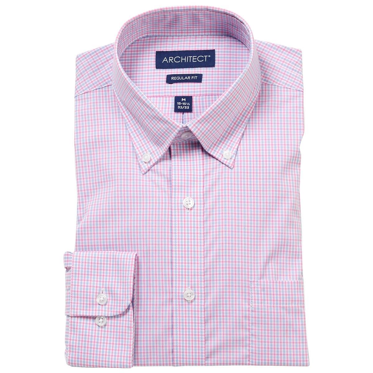 Mens Architect(R) High Performance Plaid Dress Shirt - Pink/Blue