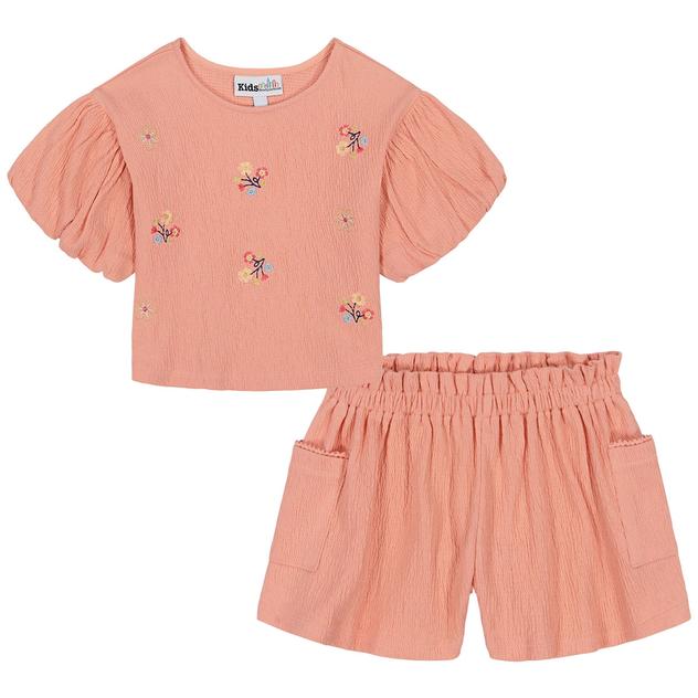 Girls (4-6x) KHQ® Embroidered Puff Sleeve Top & Shorts Set