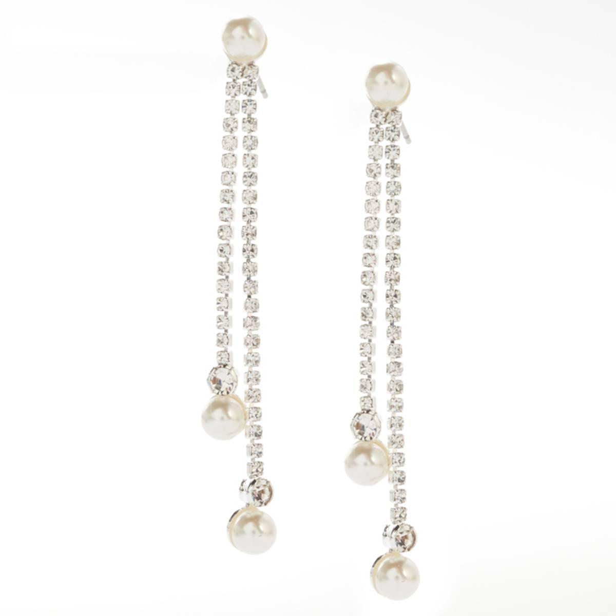 Rosa Rhinestones Pearl Tassel Drop Earrings