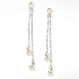 Rosa Rhinestones Pearl Tassel Drop Earrings