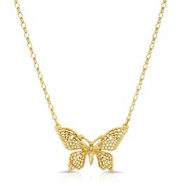 1928 Gold Tone Filigree Butterfly Pendant Necklace