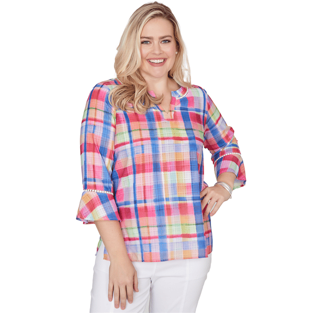 Petite Alfred Dunner The Royal Treatment 3/4 Sleeve Plaid Blouse
