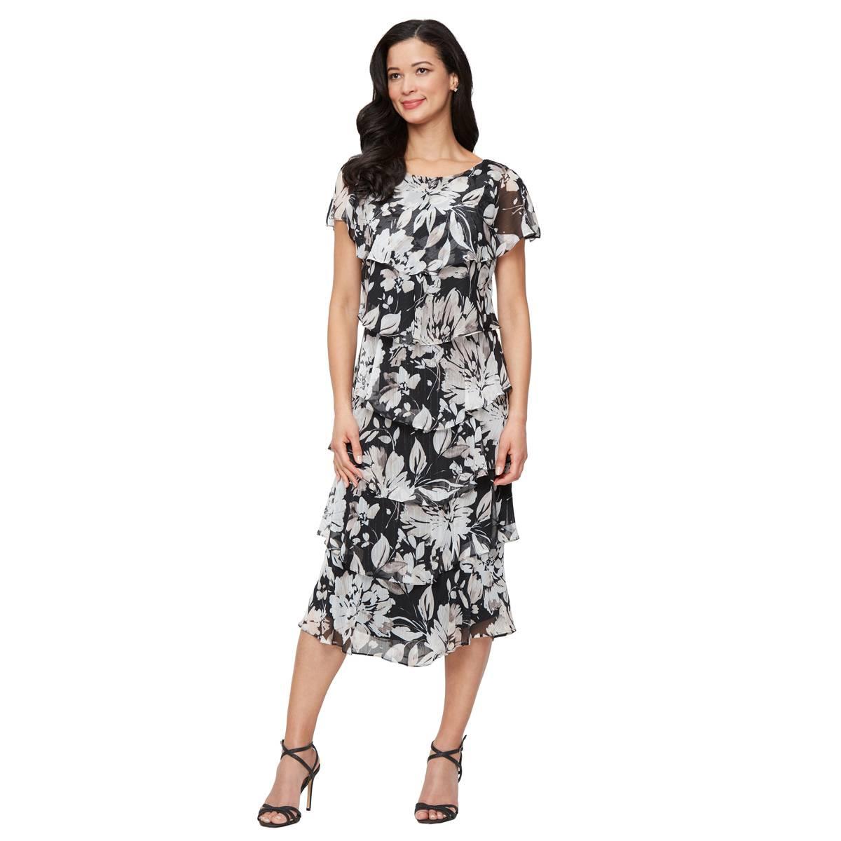 Womens SLNY Sleeveless Floral Tier Midi Dress