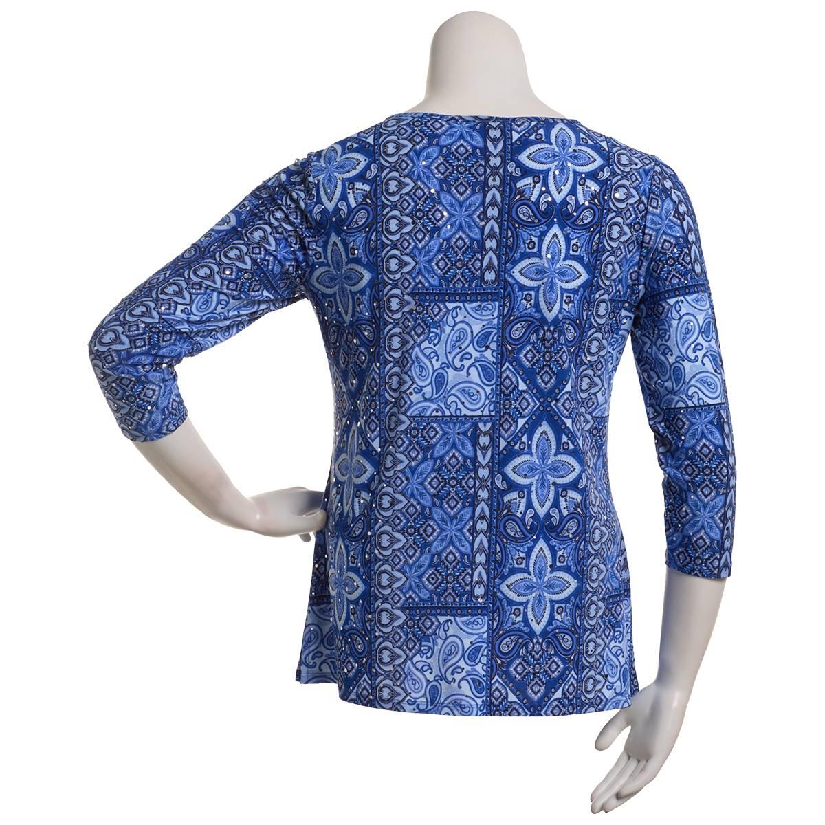 Womens Emily Daniels 3/4 Sleeve Patchwork Bar Neck Tee