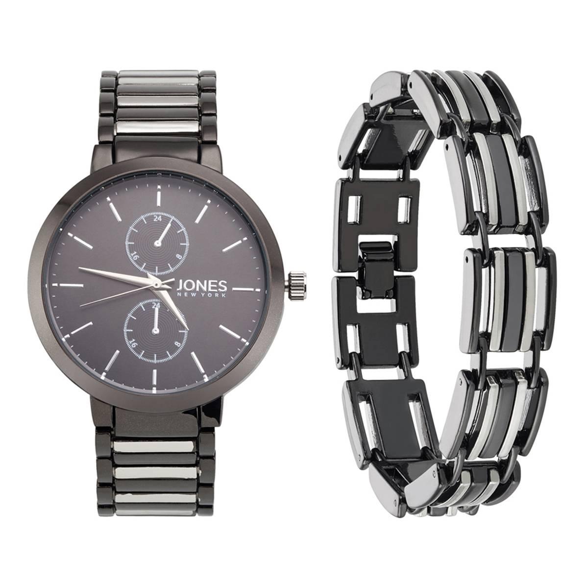 Mens Jones New York Silver-Tone Watch/Bracelet Set - 9778B-42-G28