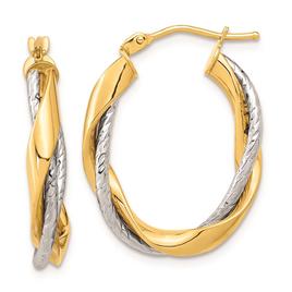 Gold Classics(tm) 14kt. Two-Tone Rope Twist Hoop Earrings
