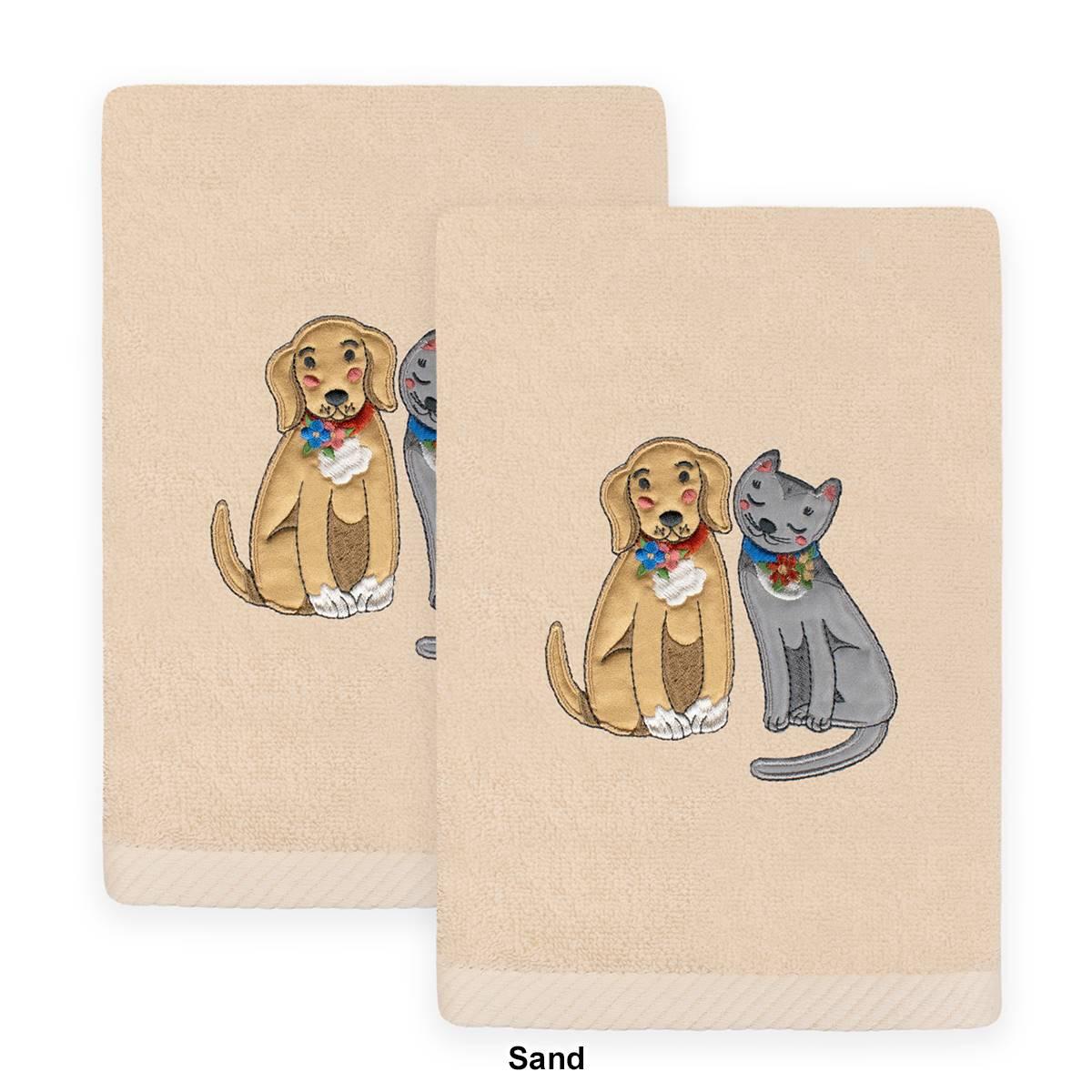 Linum Home Textiles 2pc. Spring Dog & Cat Embroidered Hand Towels