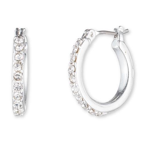 Anne Klein Silver-Tone & Crystal Small Hoop Earrings