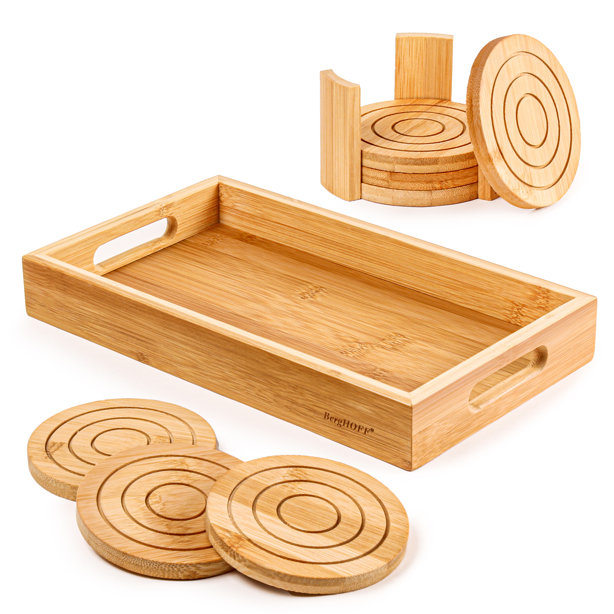 BergHOFF Bamboo 8pc. Serving Tray with Coasters Set