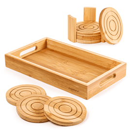 BergHOFF Bamboo 8pc. Serving Tray with Coasters Set