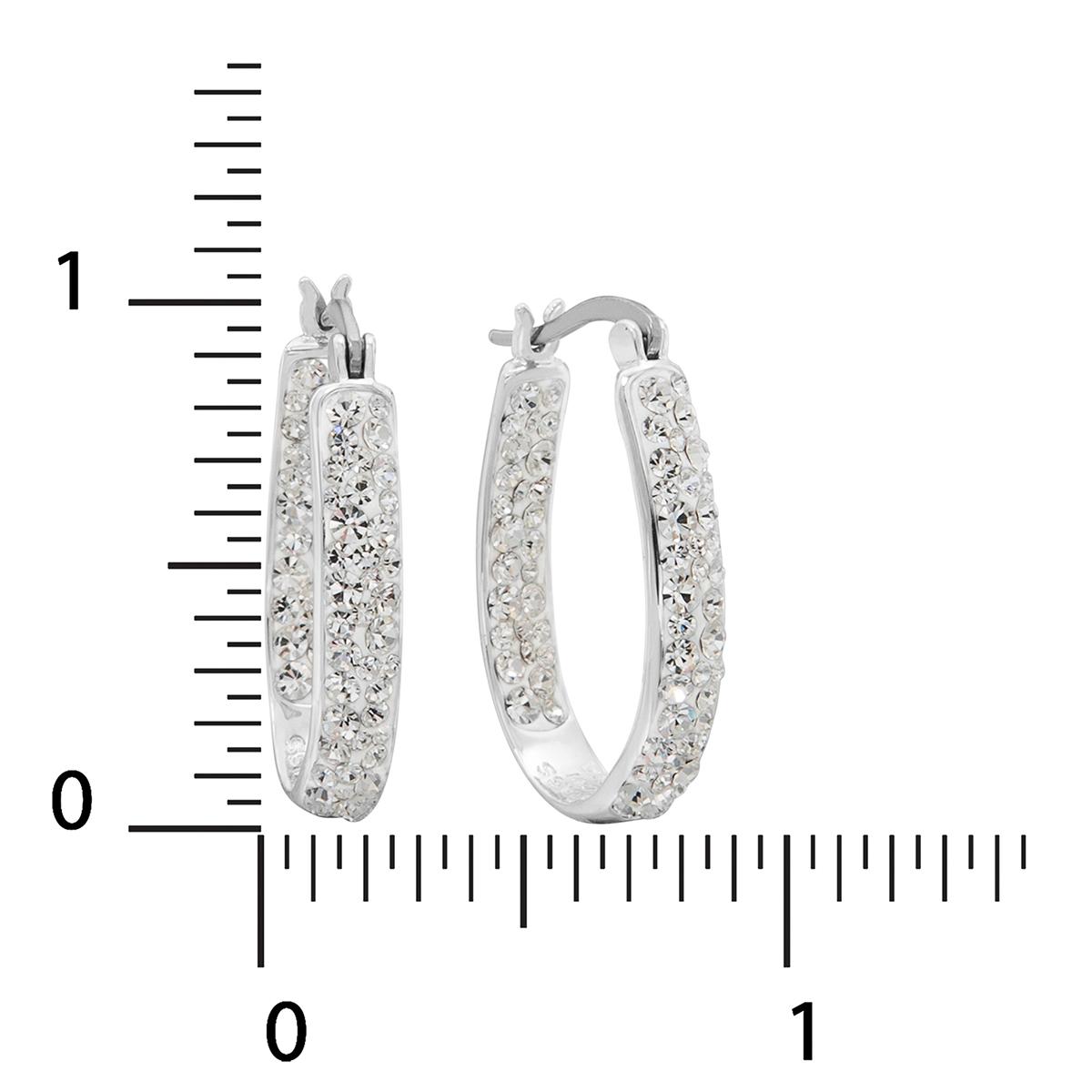Brass Silver Plated Crystal Hoop Earrings