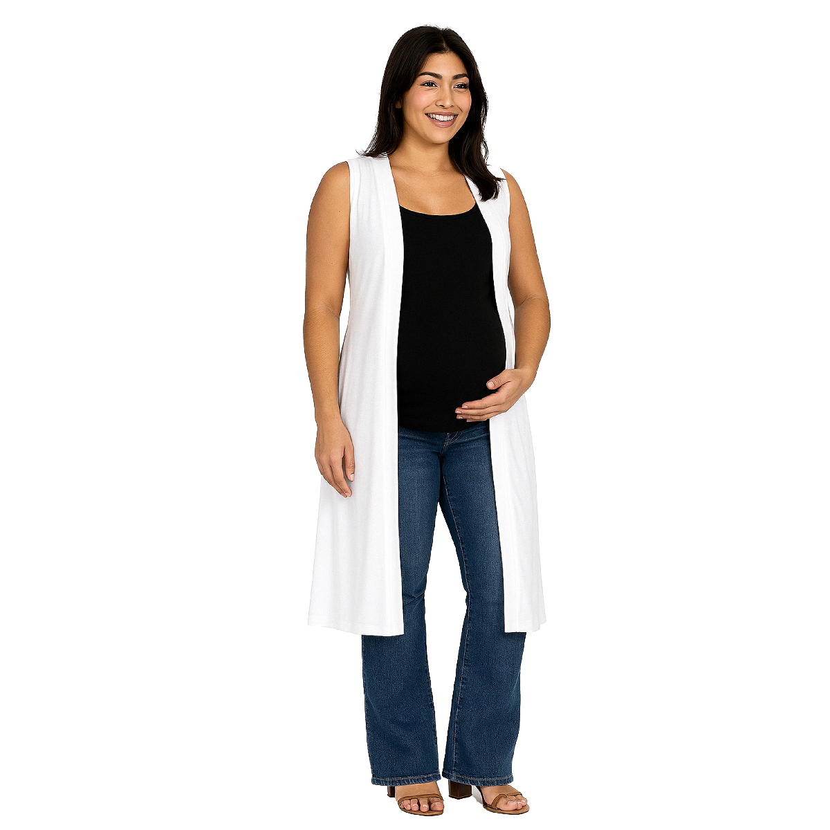 Womens 24/7 Comfort Apparel Sleeveless Slit Maternity Cardigan