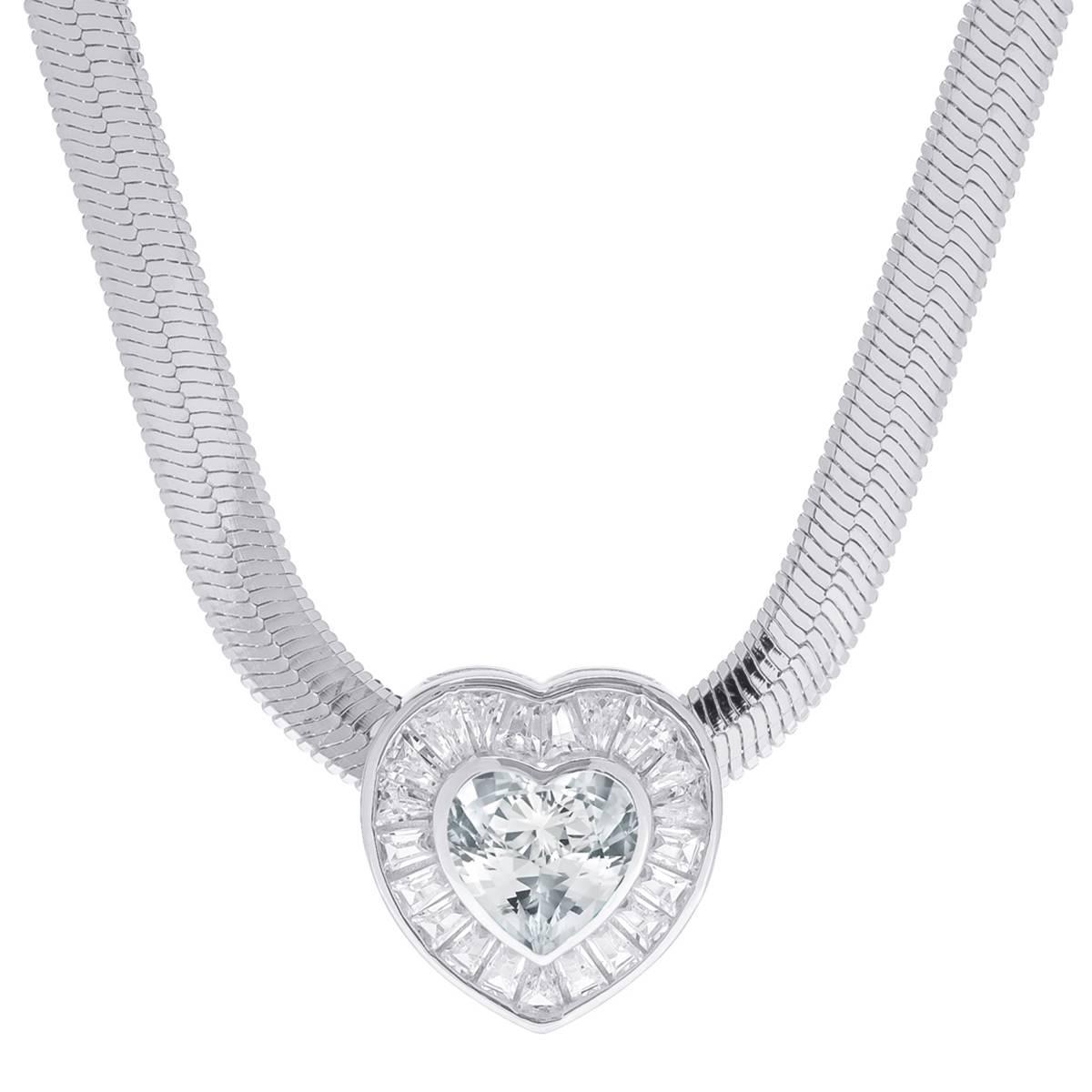 Gianni Argento Lab Grown White Sapphire Baguette Heart Necklace