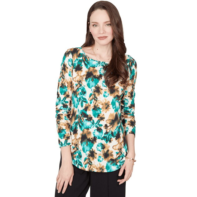 Womens Emaline Key Items Watercolor Floral Boat Neck Blouse