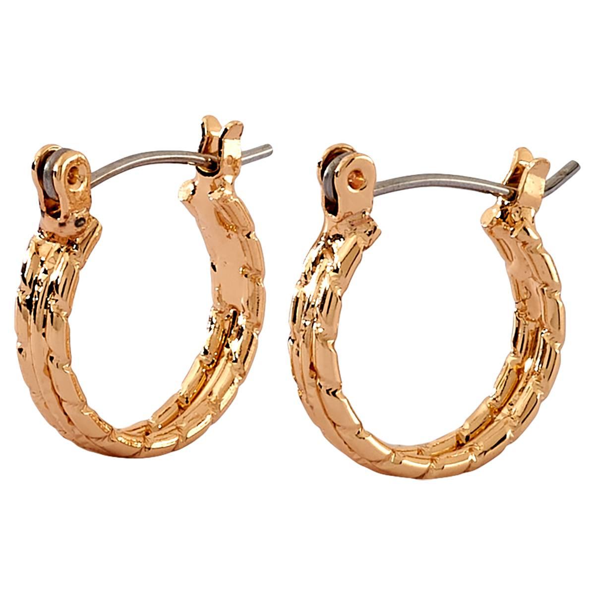 Design Collection Tri-Textured Polished Gold Hoop Earrings
