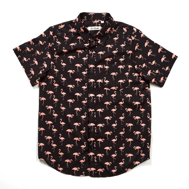 Mens Joe Marlin Flamingos Short Sleeve Button Down Shirt - Black