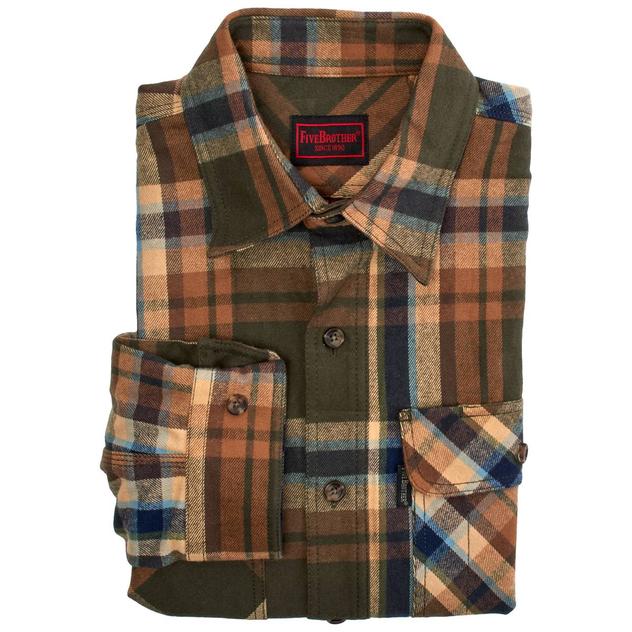 Mens Big & Tall FiveBrother® Long Sleeve Flannel Shirt - Brown