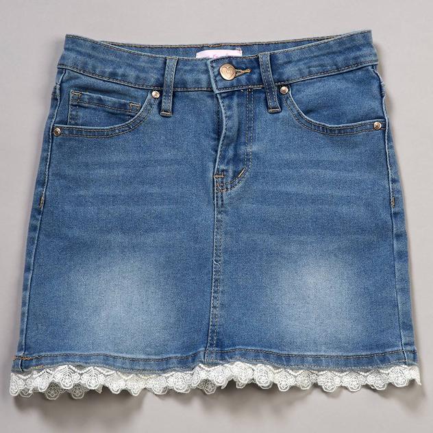 Girls (7-14) YMI® Lace Trim Denim Skirt
