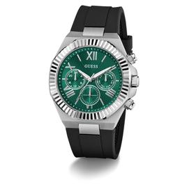 Mens Guess Silver Multi-Function Green Dial Watch - GW1011G1