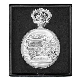 Mens Silver Alloy Engraved Car Pocket Watch - 37742