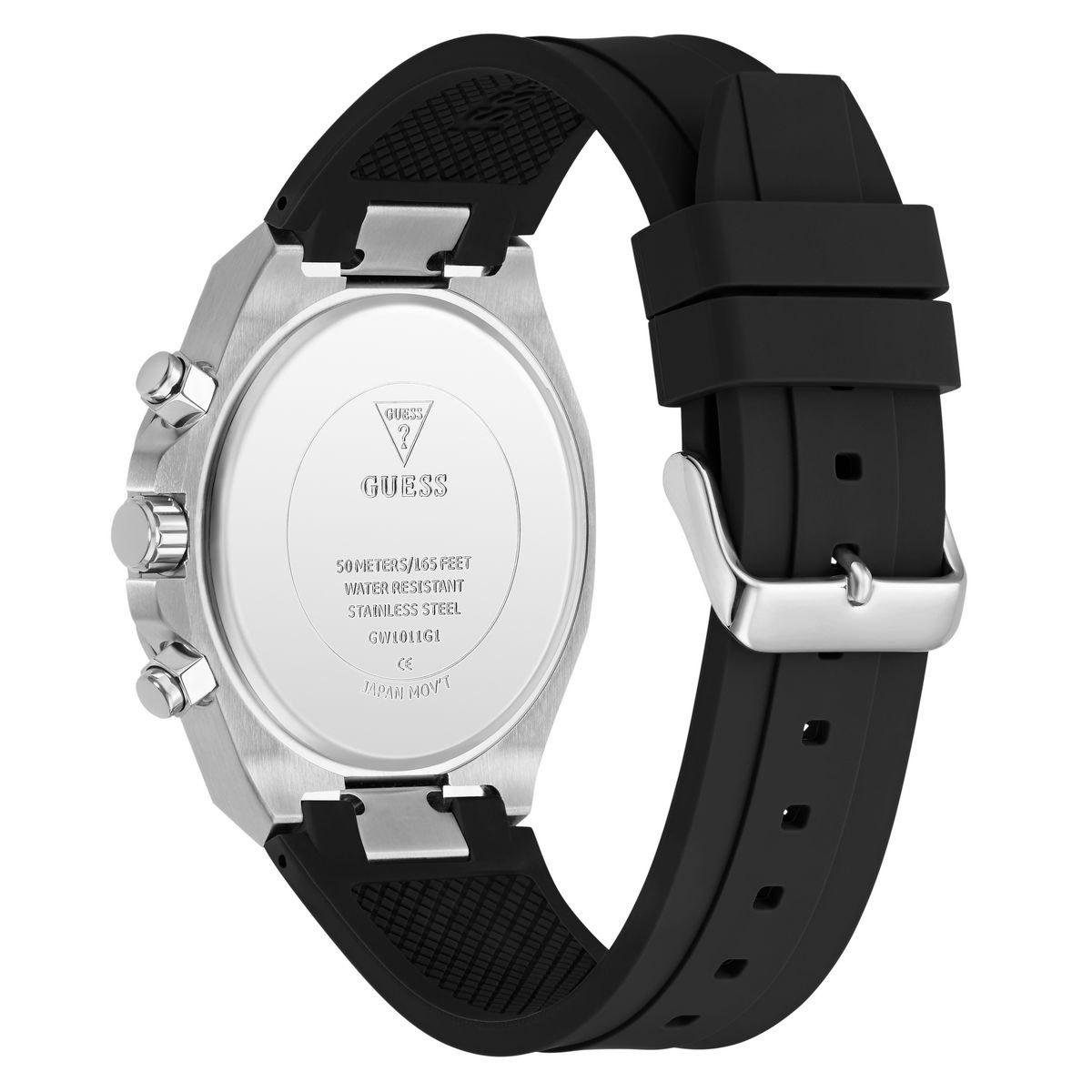 Mens Guess Silver Multi-Function Green Dial Watch - GW1011G1