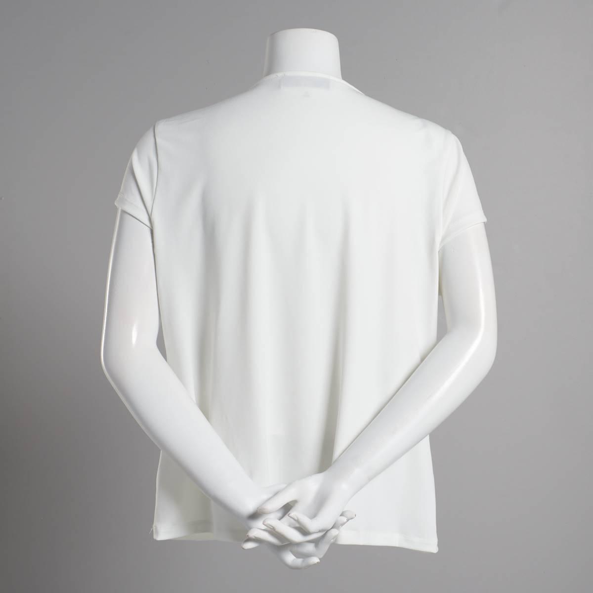 Petite Kasper Solid Short Sleeve Drape Neck Blouse