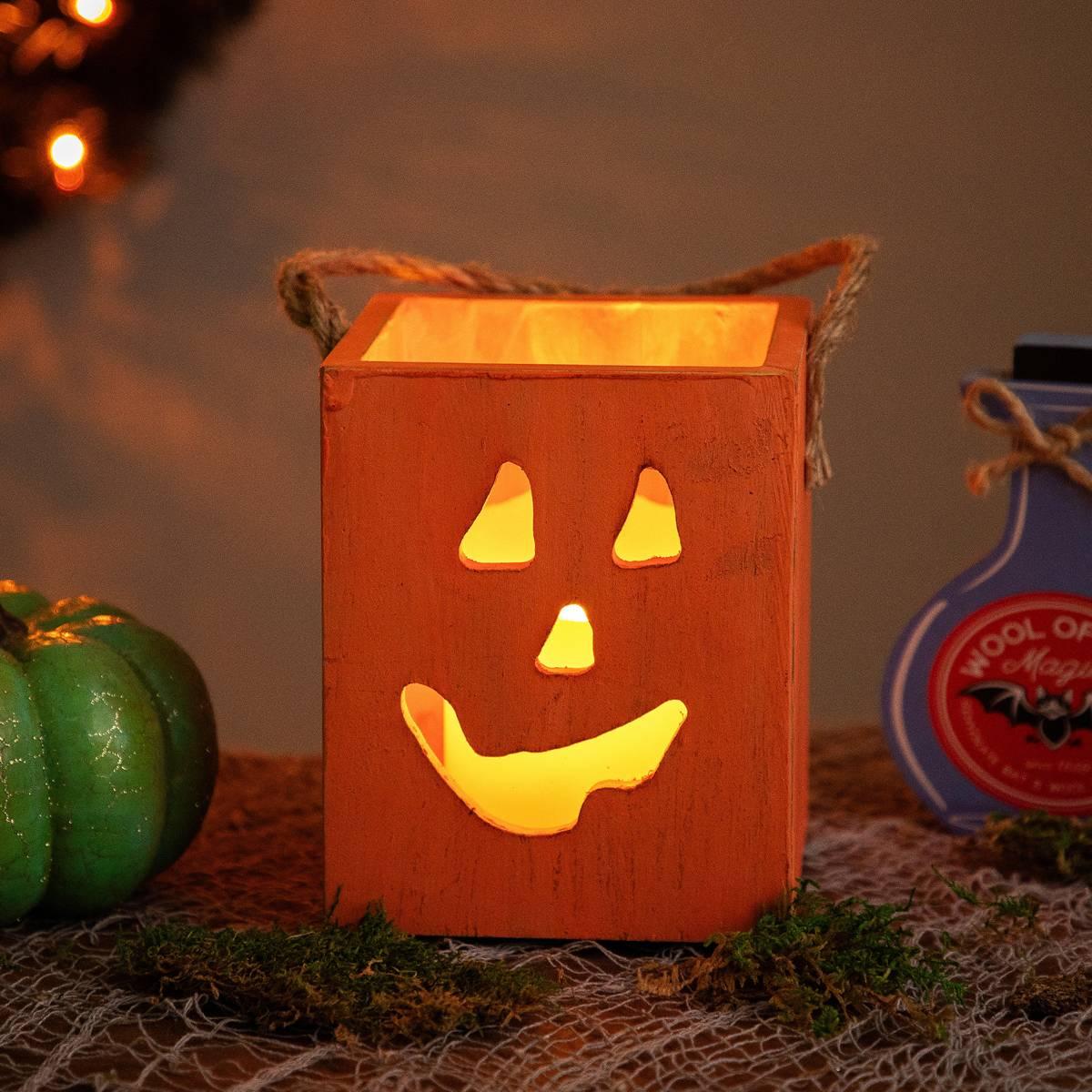 Northlight Seasonal 6.25in. Wood Jack O Lantern Candle Lantern