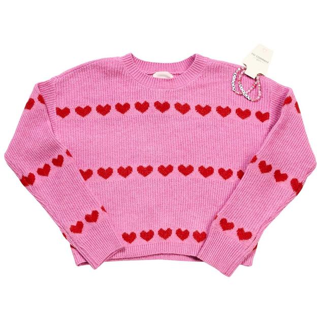 Girls (7-16) No Comment Heart Sweater w/ Friendship Bracelets