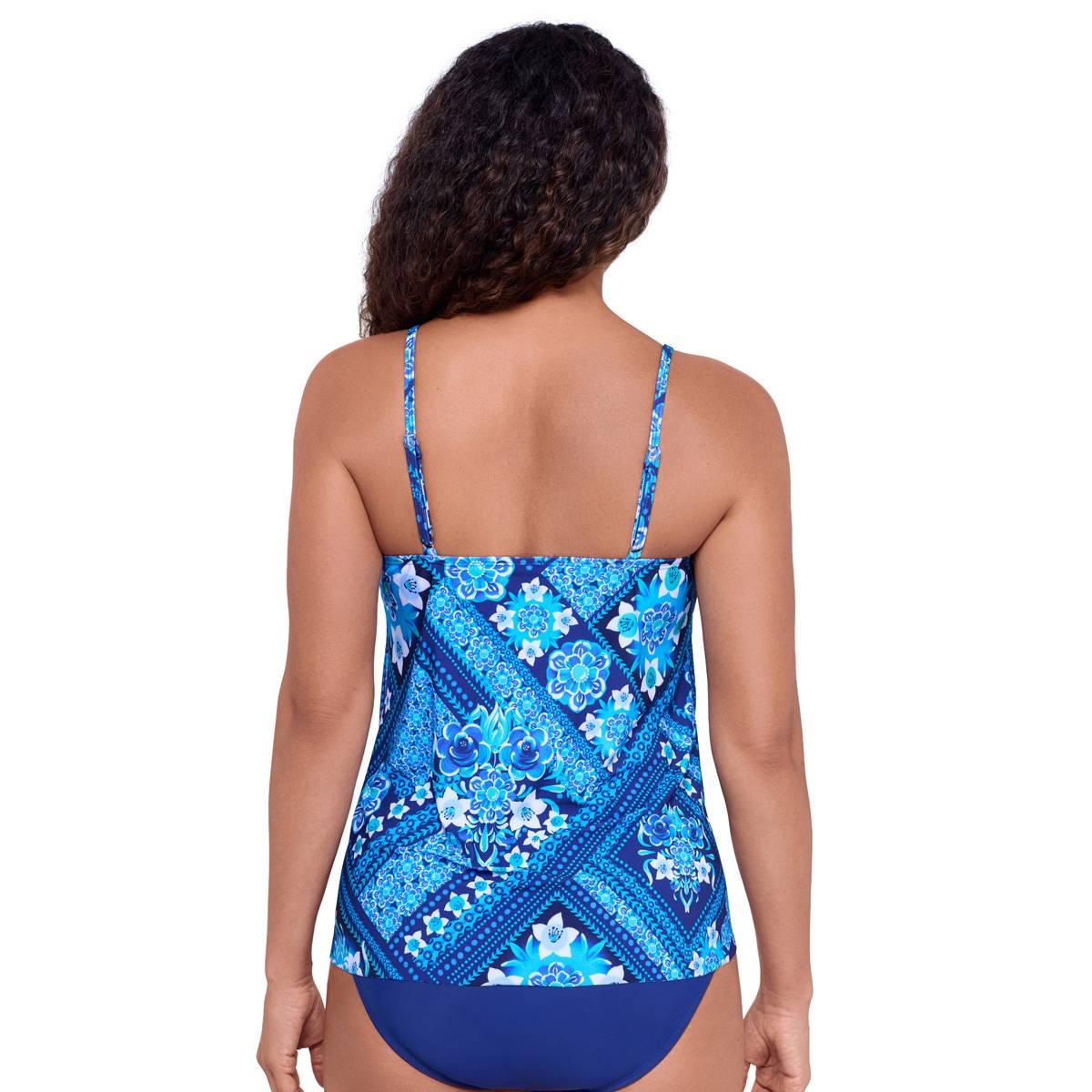 Womens American Beach Indigo Tapestry Tiered Tankini Swim Top