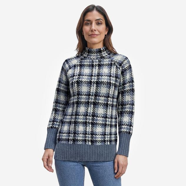 Womens Inner Circle Plaid Houndstooth Mock Neck Sweater