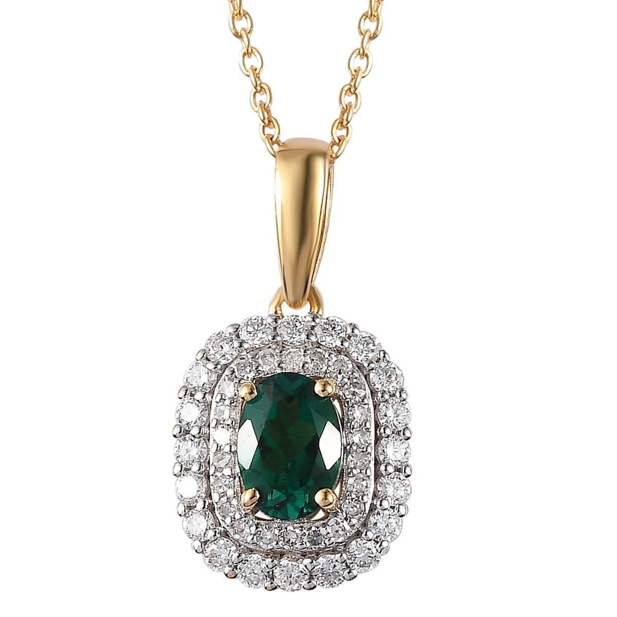 Nova Star(R) Created Oval Emerald & Lab Grown Diamond Pendant