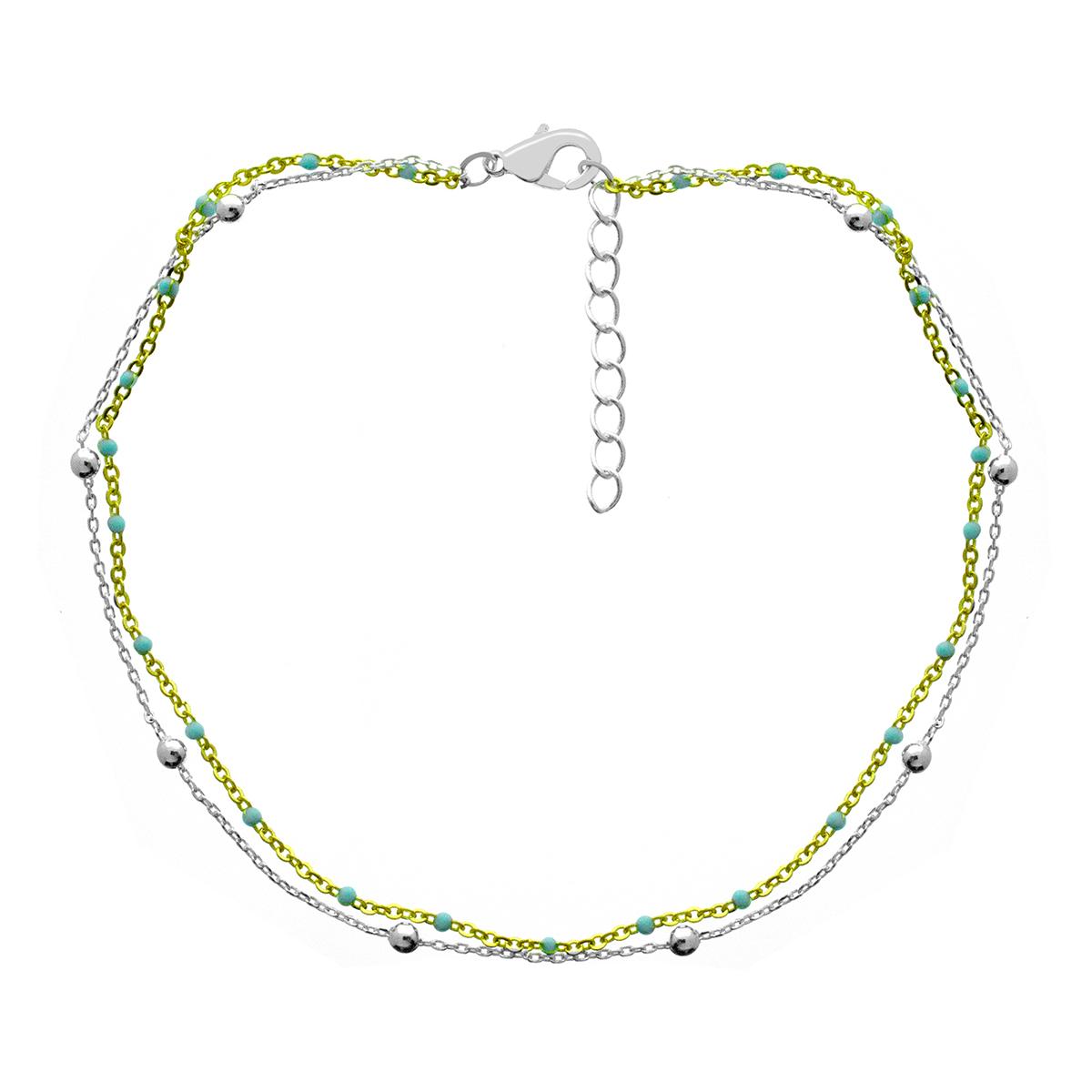 Barefootsies Gold & Silver Plated Aqua Bead Double Strand Anklet