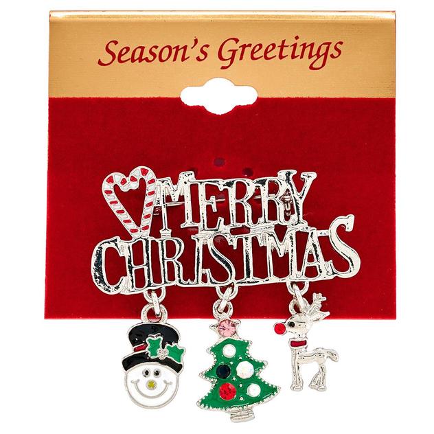 Silver-Tone Merry Christmas Pin with Charms