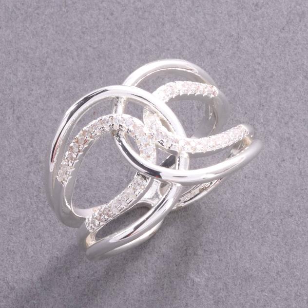 Ashley Cooper™ Silver-Tone Open Loop Wrap Pave Statement Ring