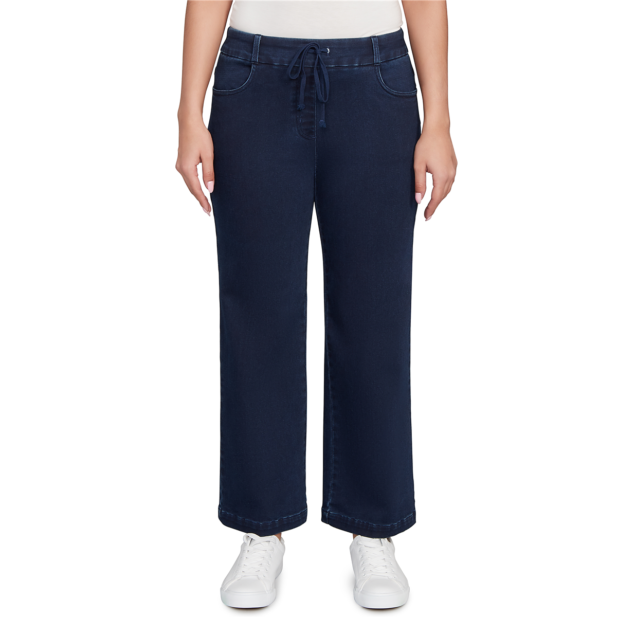 Plus Size Ruby Rd. Key Items Drawstring Terry Denim Wide Leg Jea