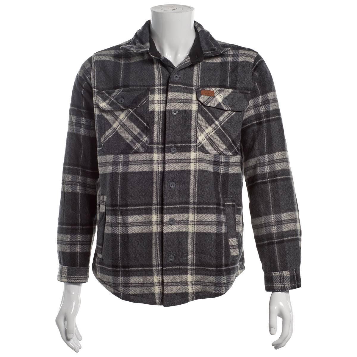 Mens Mountain Ridge Plaid Fleece CPO Jacket - Grey