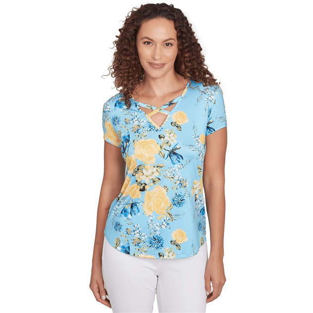 Womens Emaline Key Items Short Sleeve V-Neck Floral Garden Tee