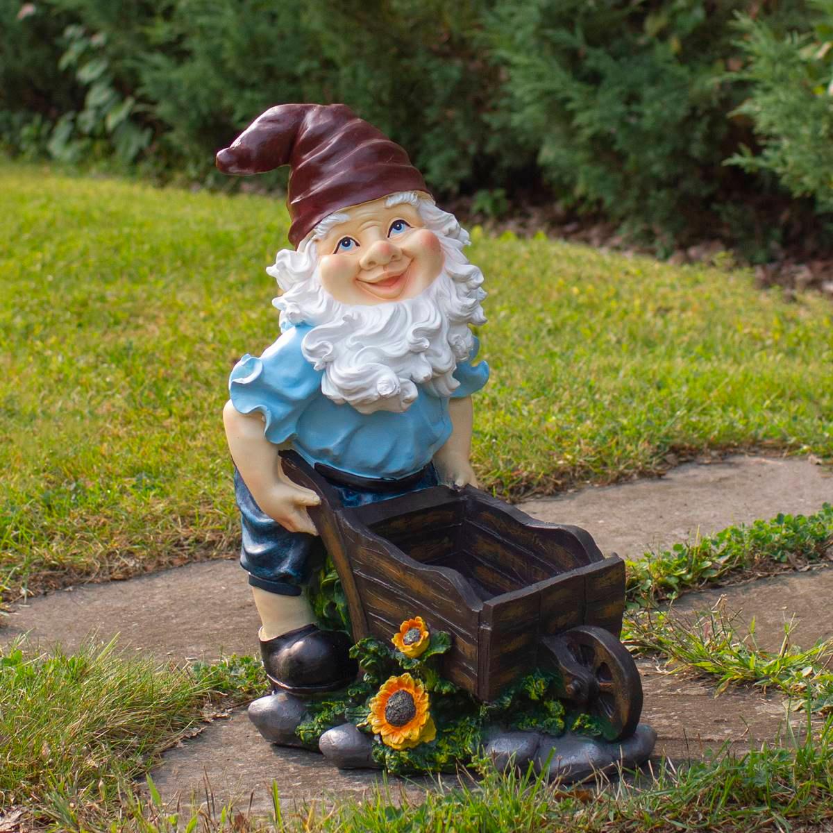 Northlight Seasonal 20in. Wheelbarrow Gnome Outdoor Garden Statue