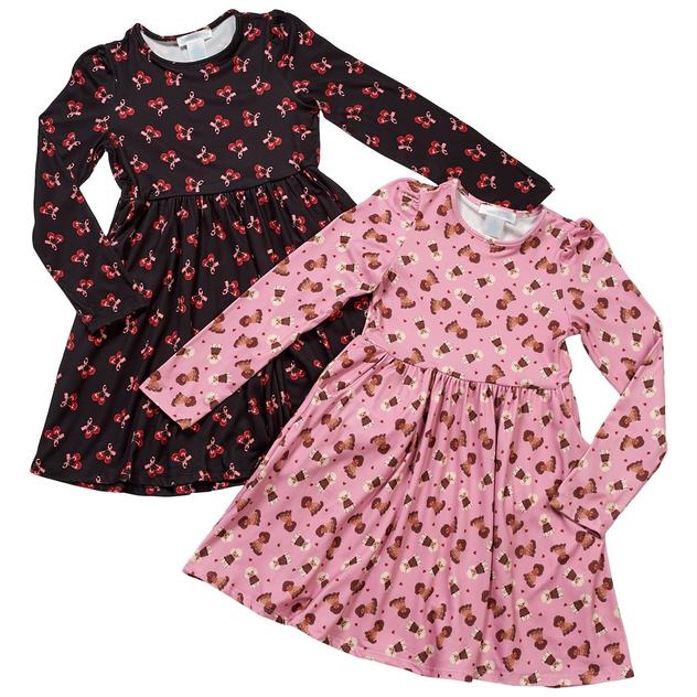 Girls (7-12) Emma & Elsa 2pk. Long Sleeve Cherry & Dog Dresses