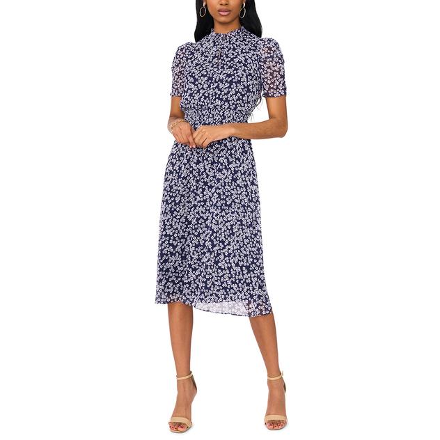 Petite MSK Short Sleeve Floral  Chiffon Midi Dress