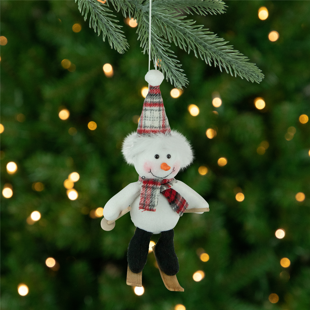 Northlight Skiing Snowman with Plaid Santa Hat Christmas Ornament