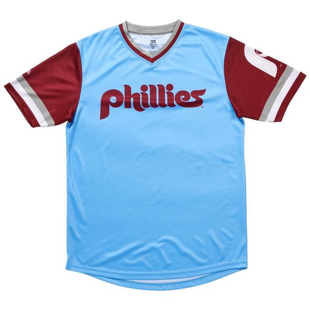 Mens Stitches Phillies V-Neck Light Blue Jersey
