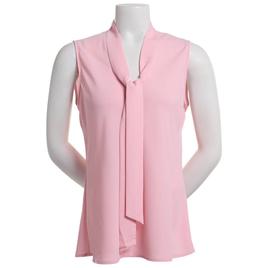 Womens Kasper Sleeveless Solid Tie Neck Blouse