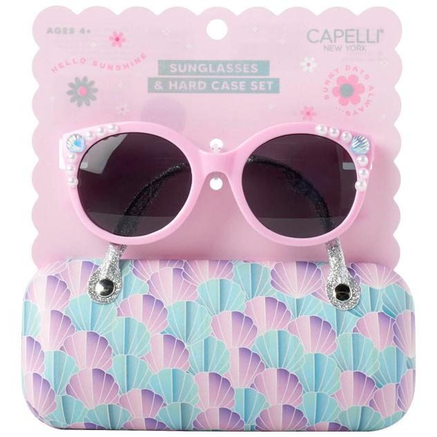 Girls Capelli® New York Round Sunglasses & Seashell Hard Case