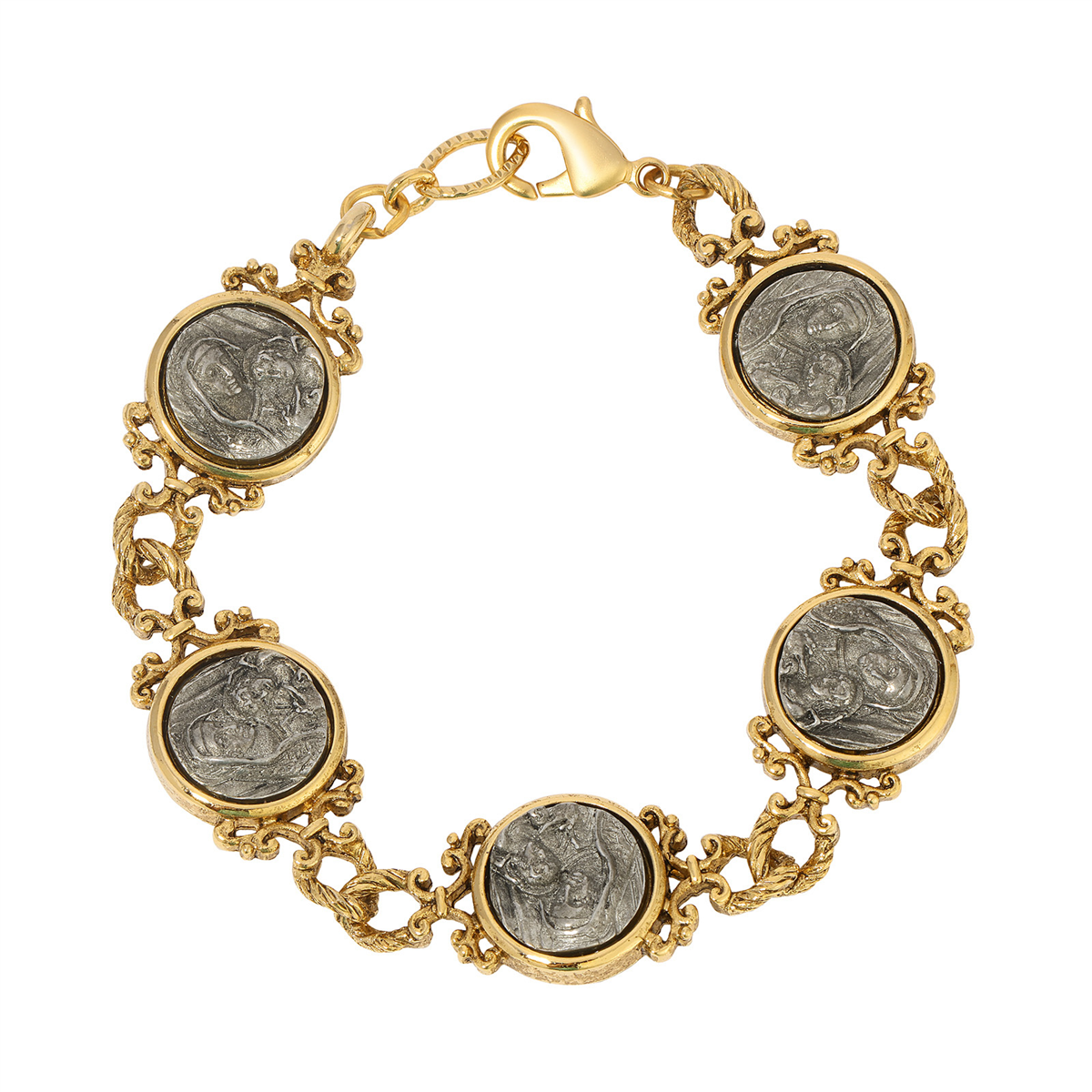 Symbols of Faith Two-tone Spiritual Motif Clasp Bracelet