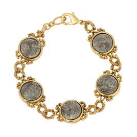 Symbols of Faith Two-tone Spiritual Motif Clasp Bracelet