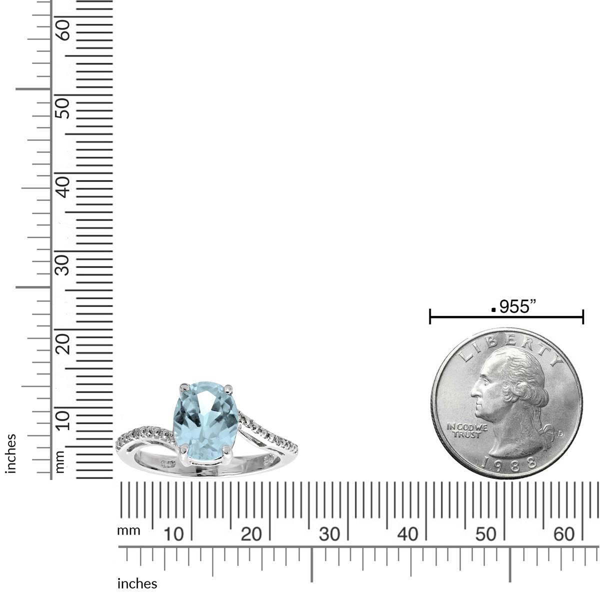 Gemminded 10x8mm Oval Created Aquamarine & 0.01ctw. Diamond Ring